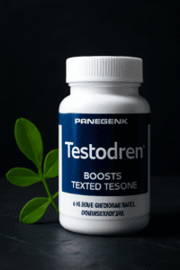 Professional featured image for the article "testodren reviews" showing the Testodren bottle and a Fenugreek plant in a sleek, clinical setting—supporting in-depth reviews on natural testosterone boosters for men.