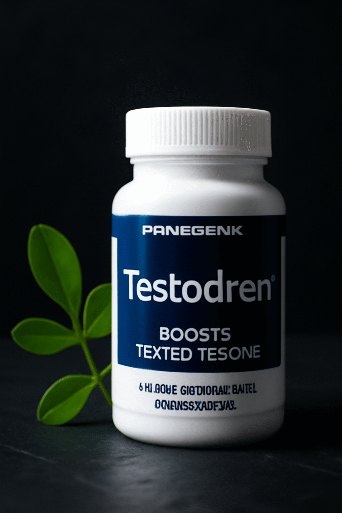 Professional featured image for the article "testodren reviews" showing the Testodren bottle and a Fenugreek plant in a sleek, clinical setting—supporting in-depth reviews on natural testosterone boosters for men.