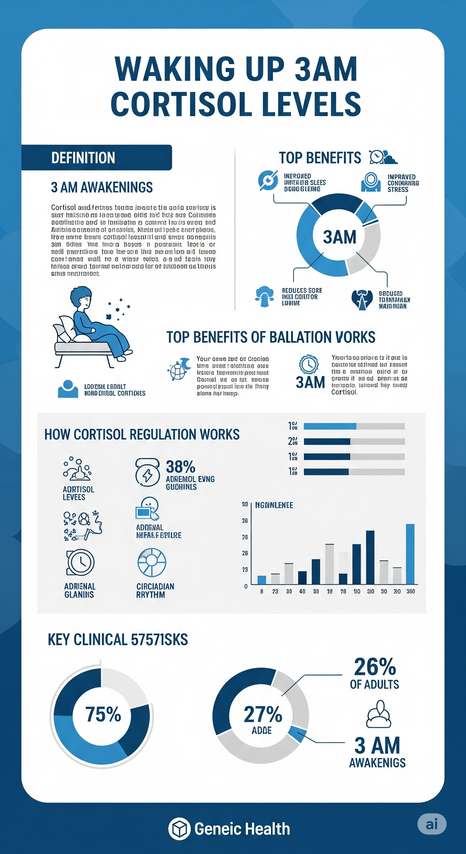 Evidence-based waking up 3am cortisol levels infographic showing key clinical benefits and cortisol rhythm data