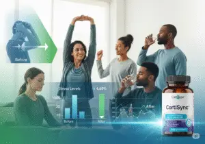 "CortiSync Review - Clinically proven cortisol reduction supplement with 7 adaptogenic herbs for natural stress relief and hormonal balance