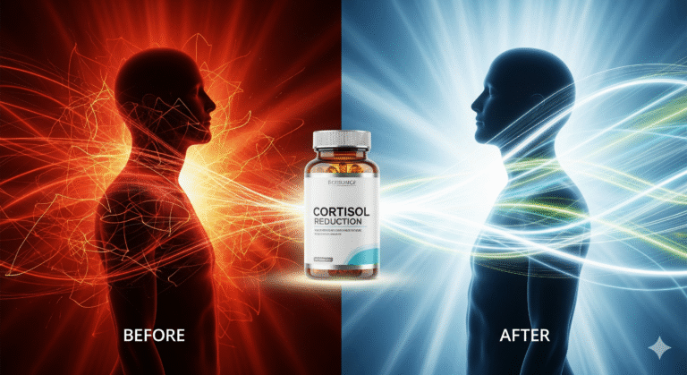 CortiSync benefits cortisol reduction guide showing 7 proven ways to lower cortisol levels naturally with clinical research evidence and real user results