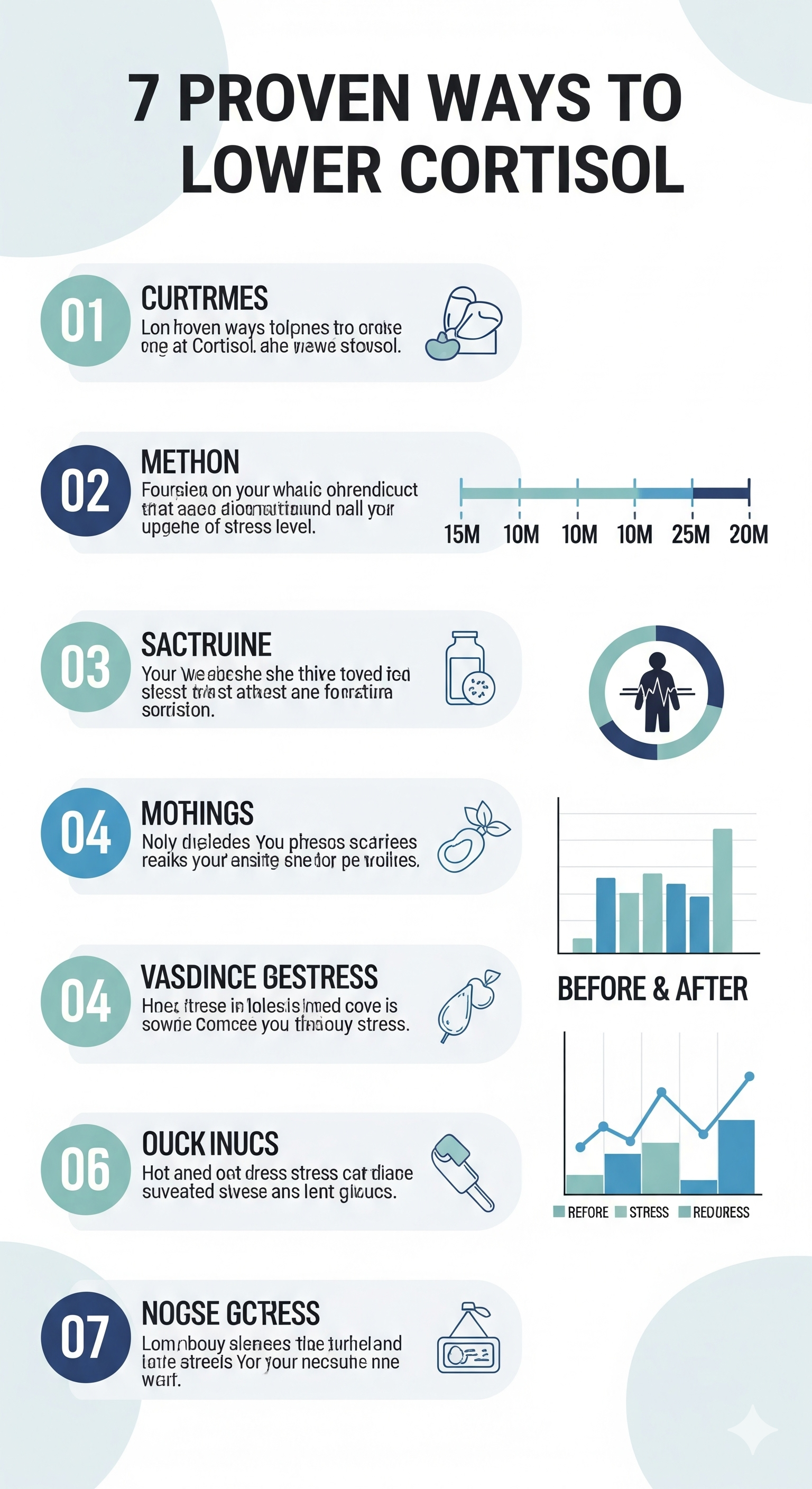CortiSync benefits cortisol infographic showing 7 proven ways to reduce cortisol levels naturally with clinical backing