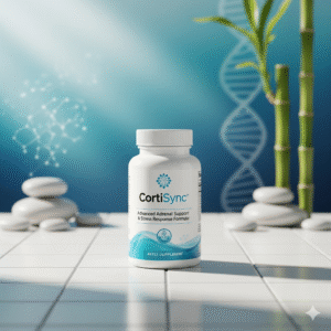 PrimeGENIX CortiSync supplement bottle for stress and cortisol management