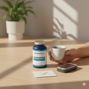 nmn insulin sensitivity — GenuinePurity Liposomal NMN bottle with minimal metabolic cues (editorial hero)