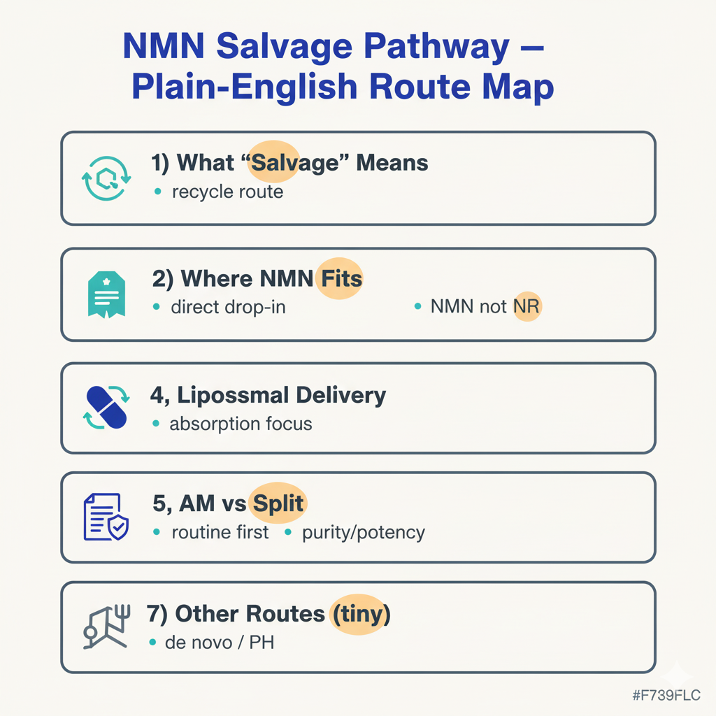NMN salvage pathway infographic summarizing key points