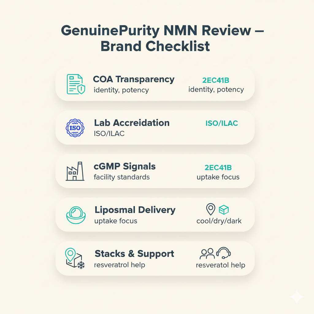 Infographic showing the 30-day GenuinePurity NMN review action plan