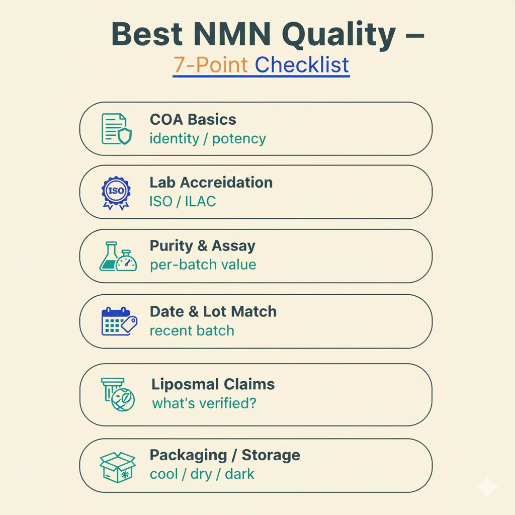 Infographic explaining the best NMN quality audit process