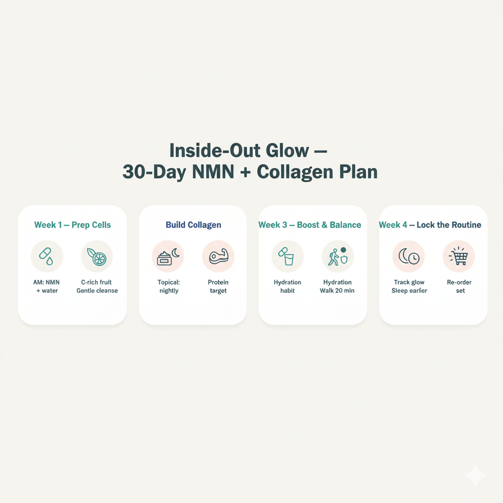 NMN and collagen routine infographic timing and products