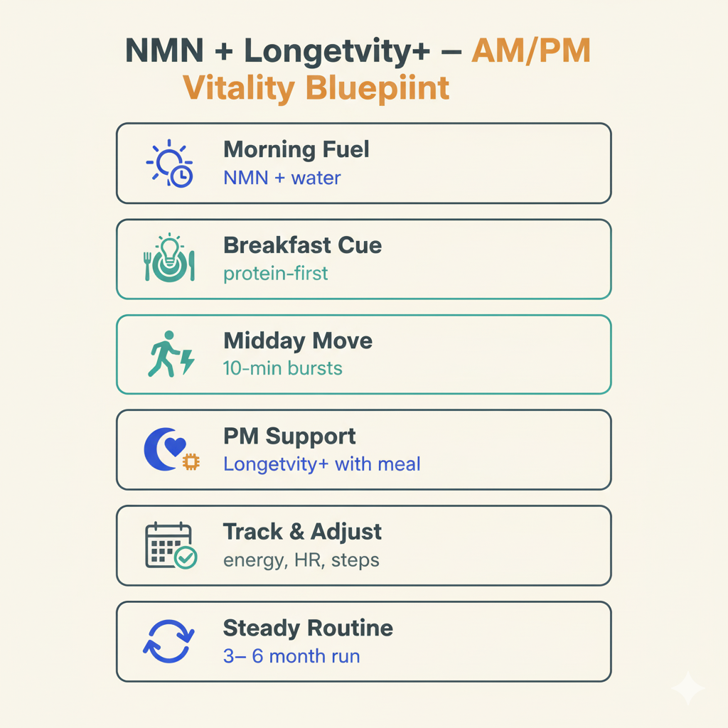 Infographic explaining the NMN and longevity stack