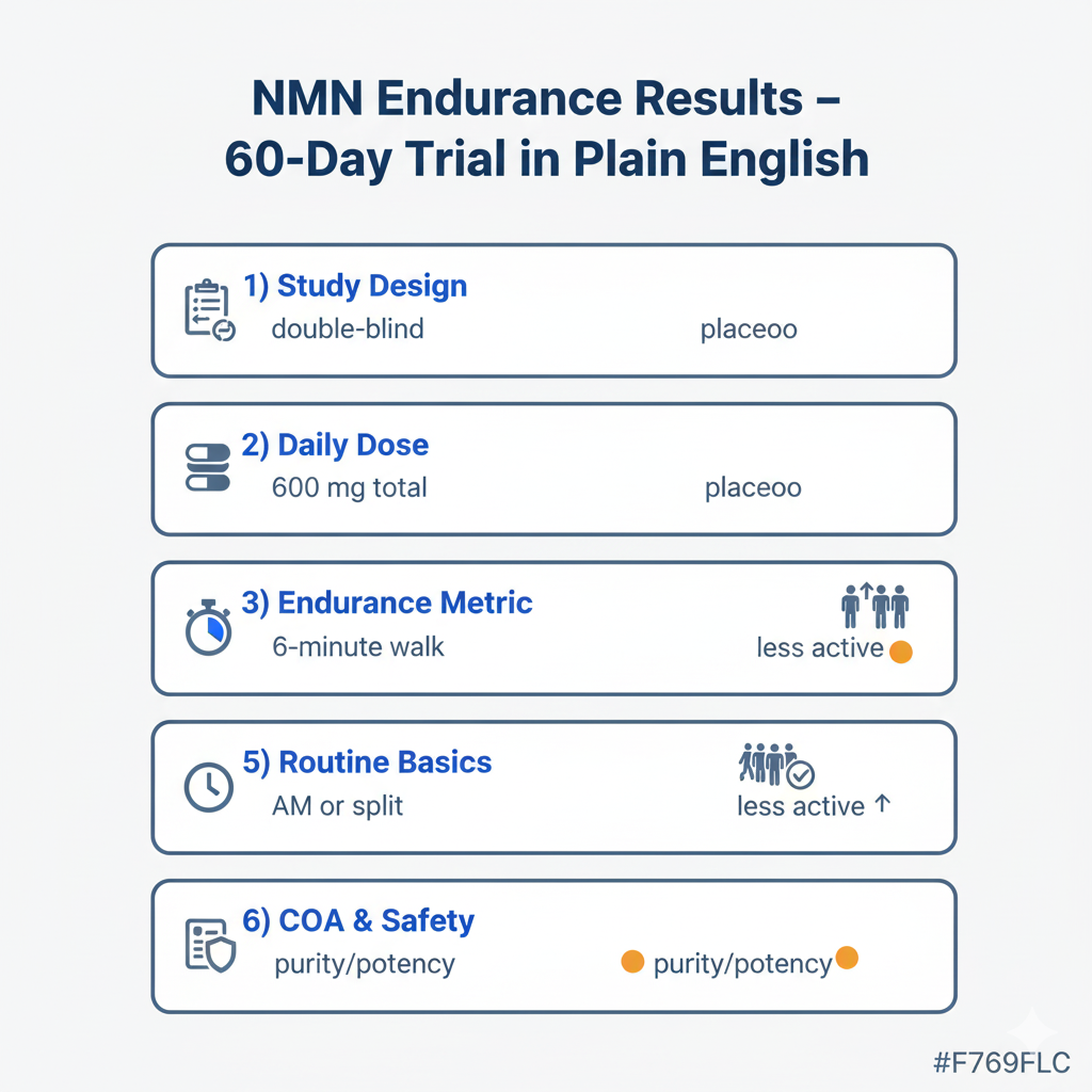 Infographic explaining NMN endurance results timeline