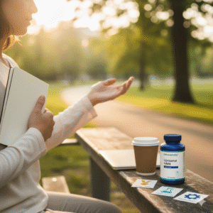 scientific nmn proof — abstract evidence board with human/animal/mechanism icons and a GenuinePurity Liposomal NMN bottle