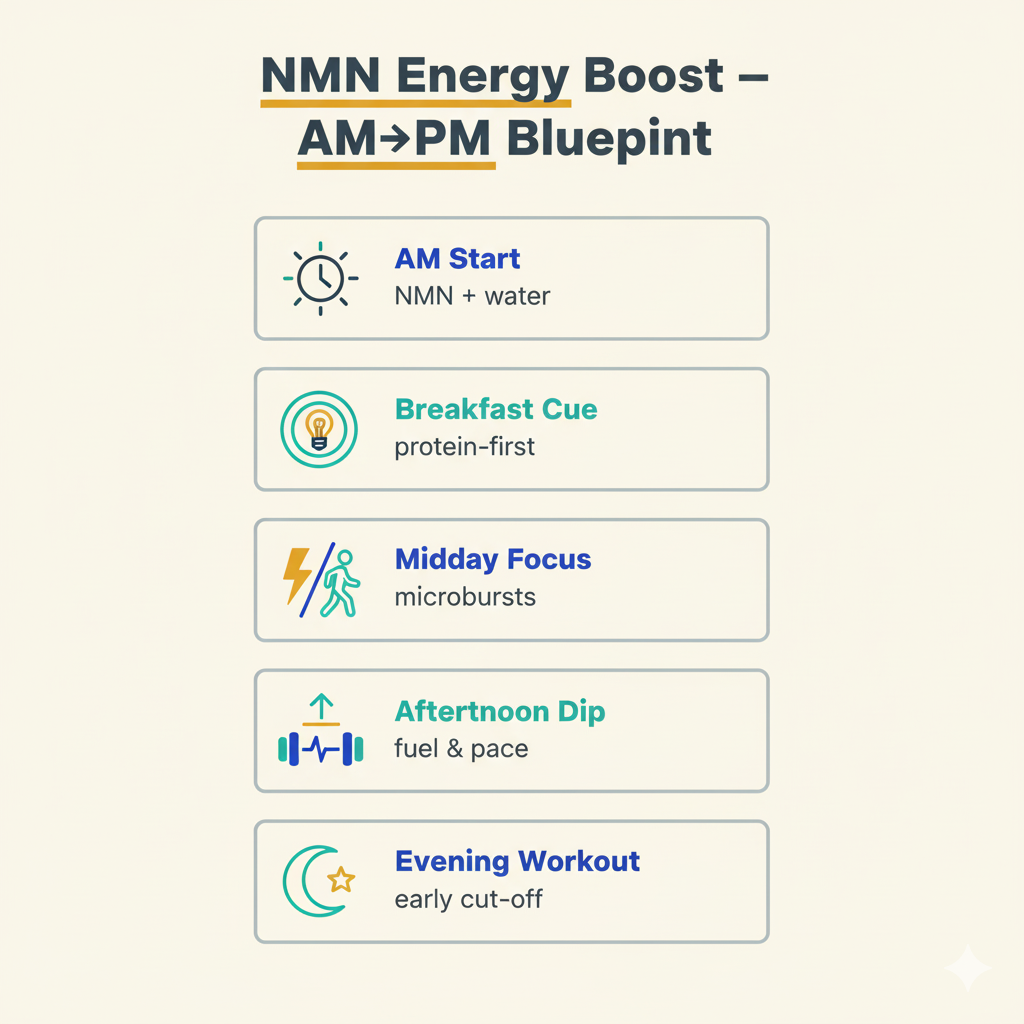 Infographic showing the energy boost schedule 30-day plan